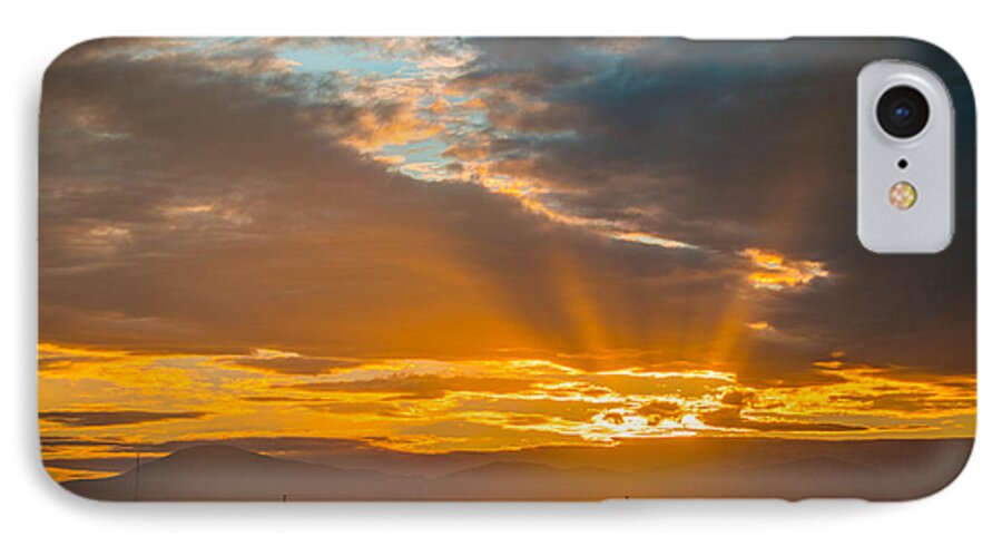 Bakersfield iPhone 7 Case featuring the photograph God Beams and Sunrise by Connie Cooper-Edwards