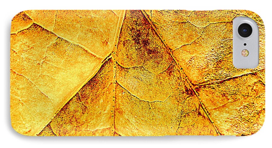 Macro iPhone 7 Case featuring the photograph Gold Leaf by Kathy Bassett
