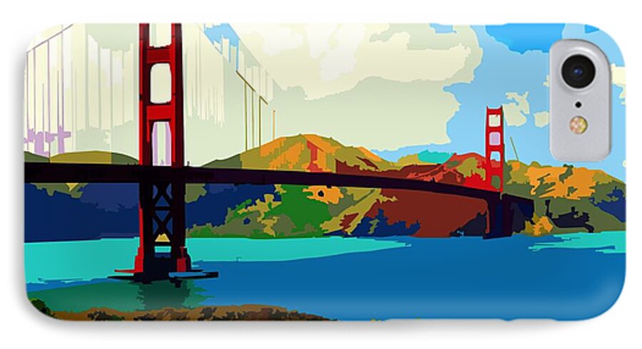 Battery Park iPhone 7 Case featuring the digital art Golden Gate Bridge by P Dwain Morris
