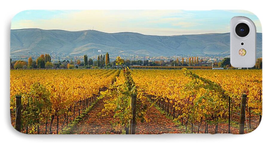 Golden iPhone 7 Case featuring the photograph Golden vineyards by Lynn Hopwood