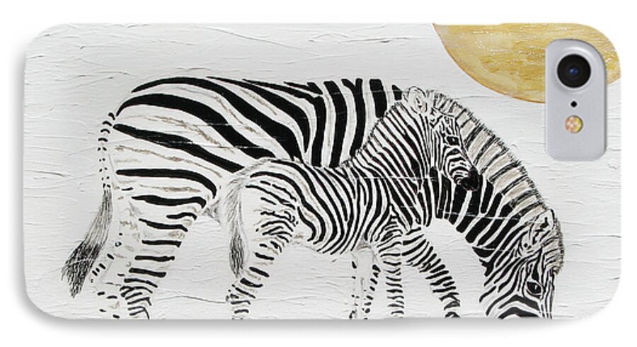 Zebra iPhone 7 Case featuring the painting Grazing Together by Stephanie Grant