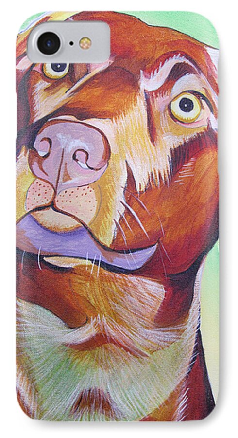 Dog Portraits iPhone 7 Case featuring the painting Green and Brown Dog by Joshua Morton