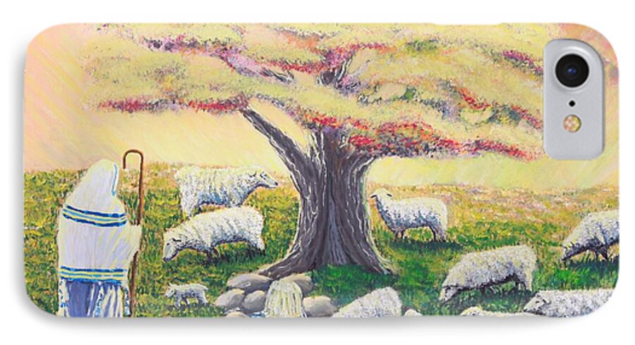  Landscape Of Jesus And Sheep Prints Tree iPhone 7 Case featuring the painting Green Pasture by Carey MacDonald