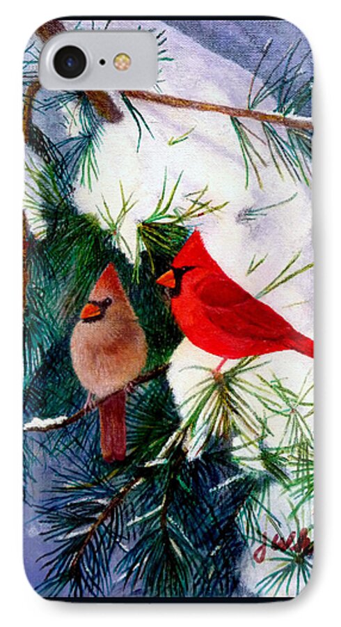 Cardinals iPhone 7 Case featuring the painting Greeting Cardinals by Jim Whalen