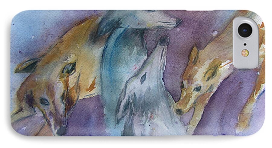 Greyhound Dogs iPhone 7 Case featuring the painting Greyhounds Having a Meeting by Lucille Valentino
