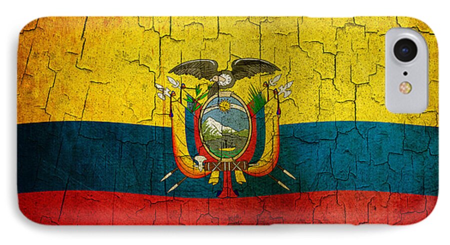 Aged iPhone 7 Case featuring the digital art Grunge ecuador flag by Steve Ball
