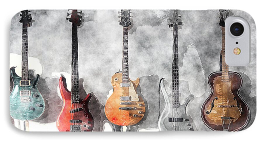 Guitar iPhone 7 Case featuring the mixed media Guitars On The Wall by Arline Wagner