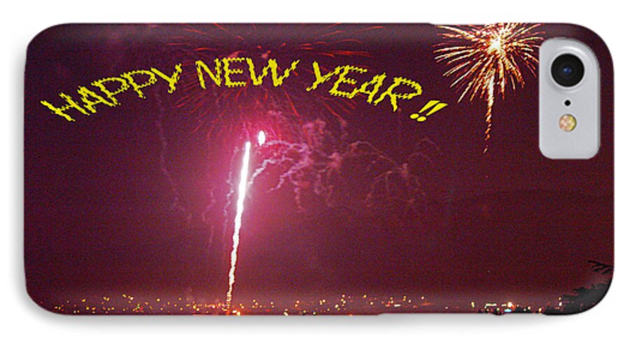 Fire Works iPhone 7 Case featuring the photograph happy New Year fireworks by Gary Brandes