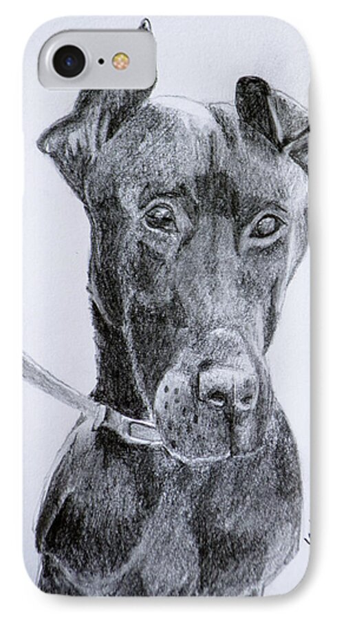 Graphite iPhone 7 Case featuring the drawing Harly by Wade Clark