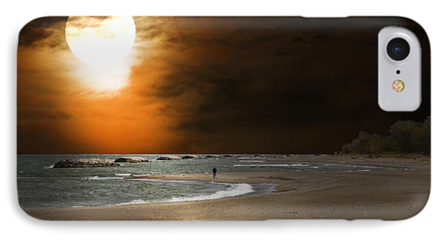 Harvest Moon Photographs iPhone 7 Case featuring the photograph Harvest moon on the Beach by Randall Branham