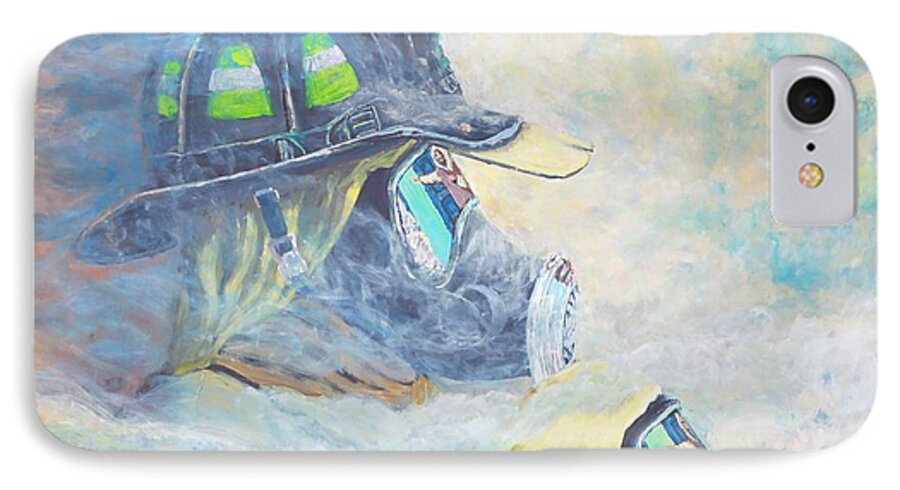 Fireman iPhone 7 Case featuring the painting He is at the door by Carey MacDonald