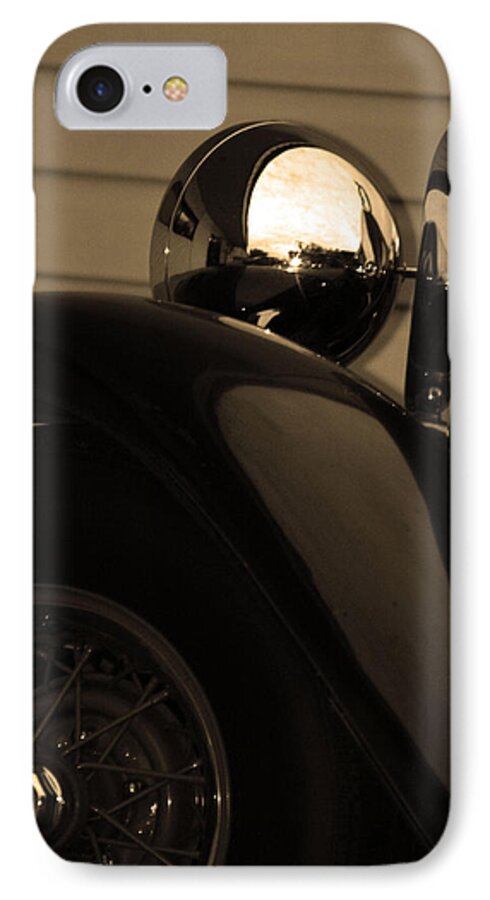 Vintage Car Black And White iPhone 7 Case featuring the photograph Headlamp by Steve Godleski