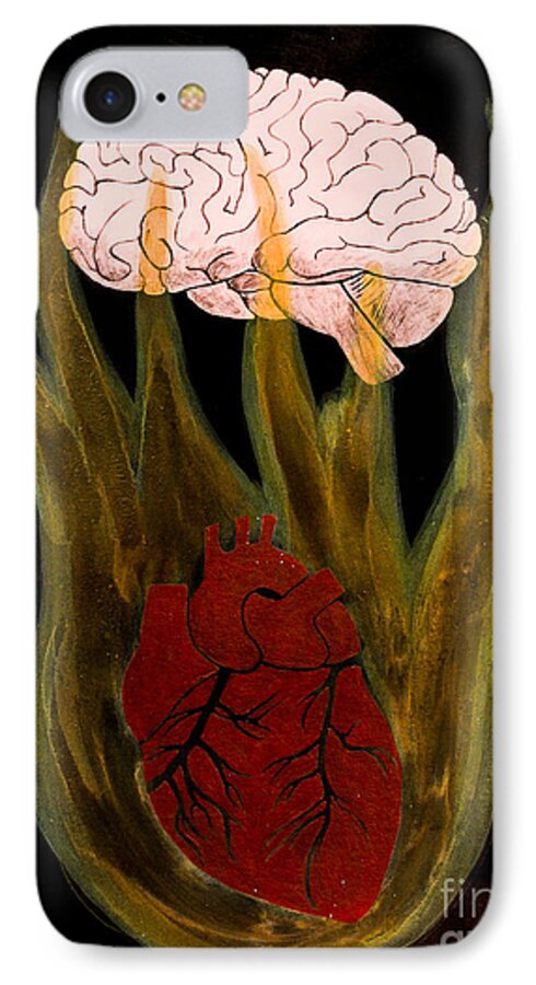  iPhone 7 Case featuring the painting Heart cooks brain by Stefanie Forck
