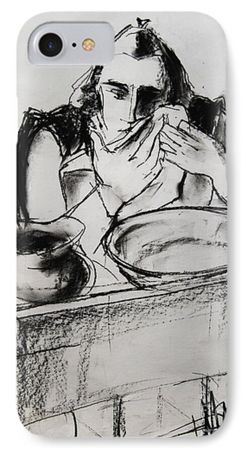 Live Model Study iPhone 7 Case featuring the drawing Helene #8 - figure series by Mona Edulesco