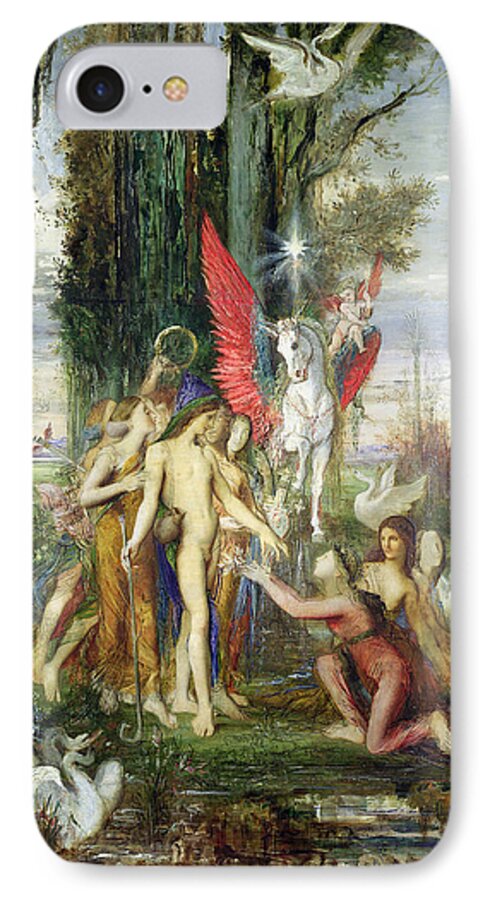 Hesiodus; Hesiode; Mount Helicon; Nude; Unicorn; Swan; Begging; Star; Symbolist; Pegasus; Greek iPhone 7 Case featuring the painting Hesiod and the Muses by Gustave Moreau