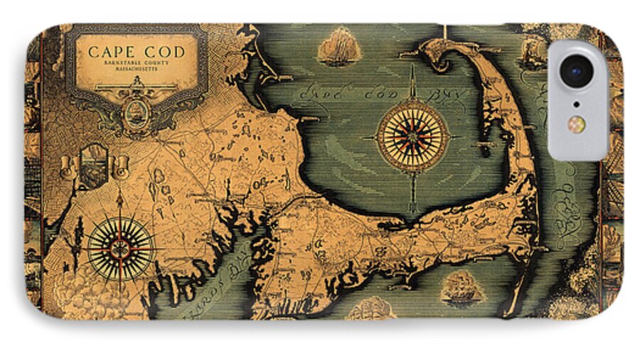 Cape Cod iPhone 7 Case featuring the photograph Historical Map of Cape Cod by Andrew Fare