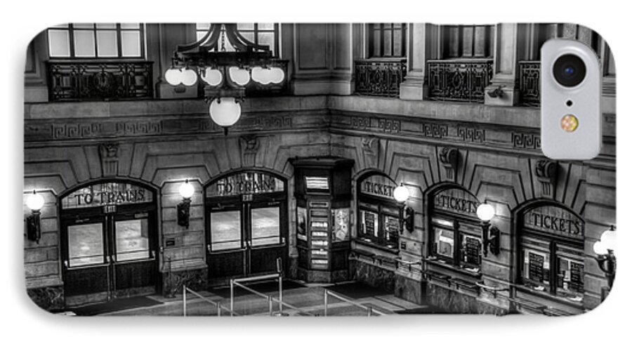 B&w iPhone 7 Case featuring the photograph Hoboken Terminal Waiting Room by Anthony Sacco