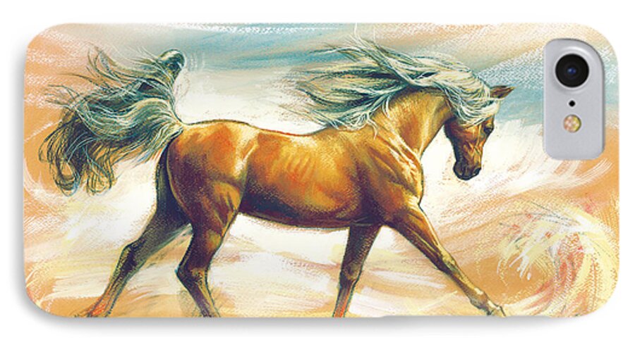 Galloping iPhone 7 Case featuring the digital art Horse Akalteke by MGL Meiklejohn Graphics Licensing