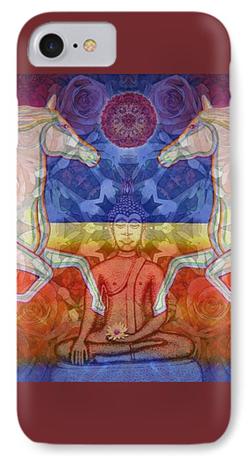 Buddha Garden Painting Mixed Media Spiritual Visionary Modern Ethereal iPhone 7 Case featuring the digital art Horse Spirits in the Garden of the Buddha 2 by Joseph J Stevens
