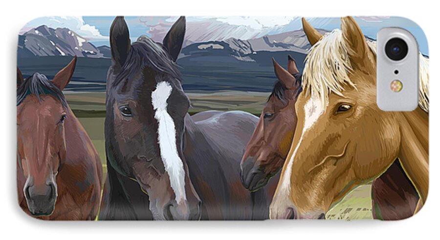 Animals iPhone 7 Case featuring the painting Horse Talk by Pam Little