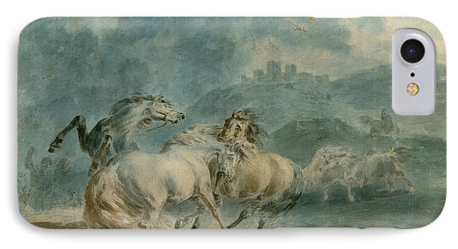 Horse iPhone 7 Case featuring the painting Horses Fighting by Sawrey Gilpin
