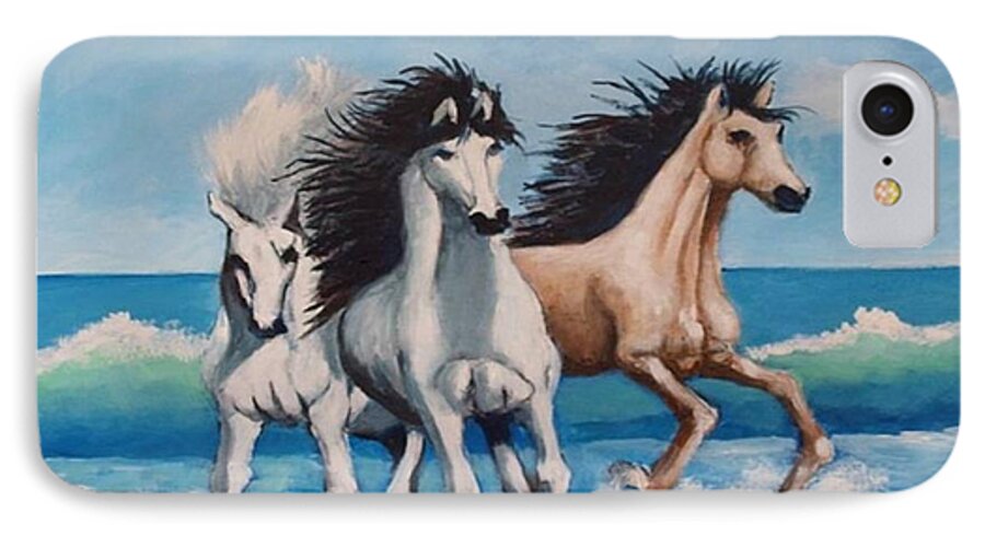 Horses iPhone 7 Case featuring the painting Horses on a beach by Jean Pierre Bergoeing