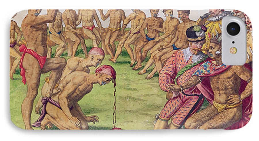 Clubbed To Death iPhone 7 Case featuring the painting How a Sentry was Treated for Negligence by Jacques Le Moyne