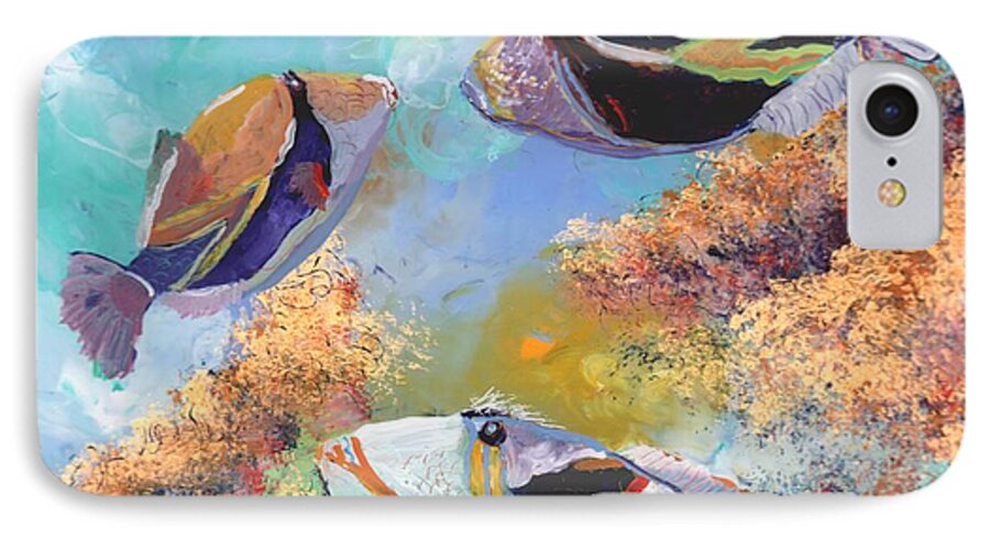 Hawaiian Fish iPhone 7 Case featuring the painting Humuhumu 3 by Marionette Taboniar