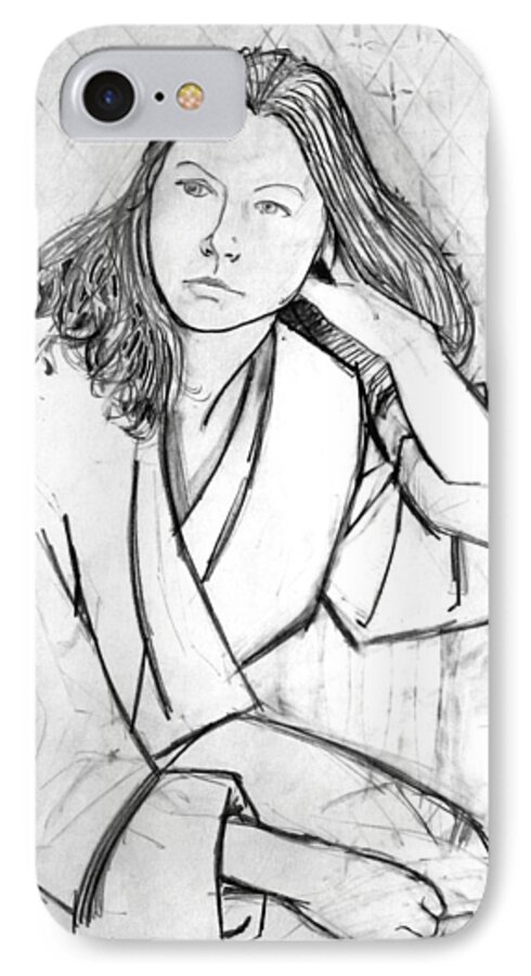 Woman Posing In Robe iPhone 7 Case featuring the drawing In Her Robe by Mark Lunde