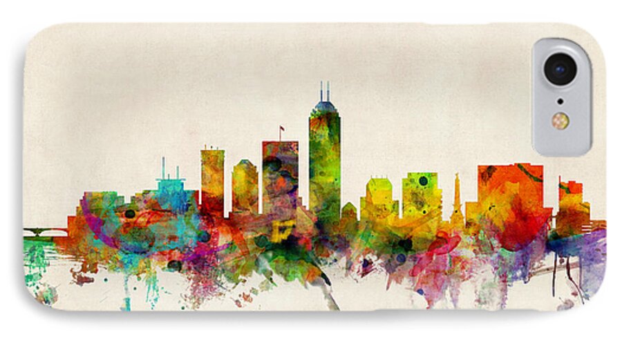Watercolour iPhone 7 Case featuring the digital art Indianapolis Indiana Skyline by Michael Tompsett