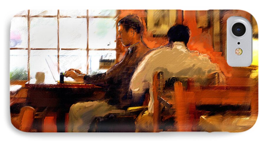 Coffee House Art Paintings iPhone 7 Case featuring the painting Internet Coffee House by Ted Azriel