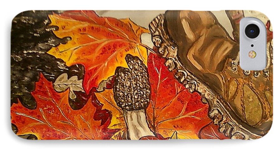 Morel iPhone 7 Case featuring the painting Involuntary Mushroom Slaughter by Alexandria Weaselwise Busen