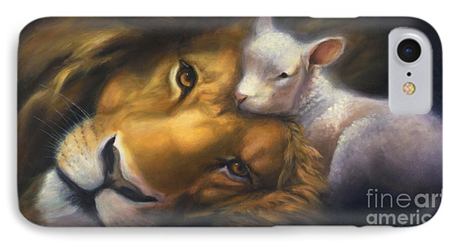 Lion And Lamb iPhone 7 Case featuring the painting Isaiah by Charice Cooper