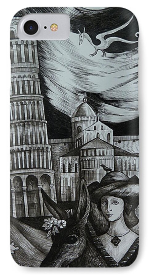 Travel iPhone 7 Case featuring the drawing Italian Fantasies. Pisa by Anna Duyunova