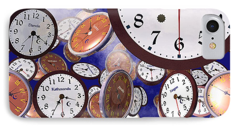 Clocks iPhone 7 Case featuring the digital art It's Raining Clocks - Los Angeles by Nicola Nobile