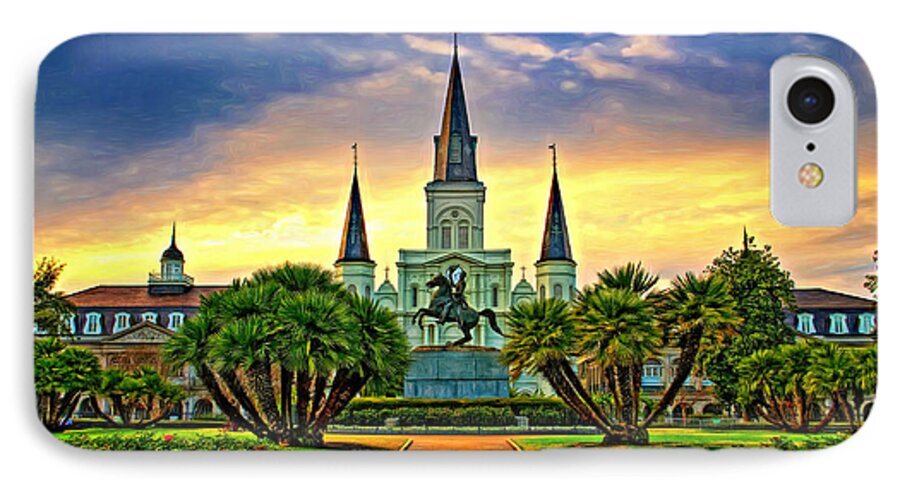 French Quarter iPhone 7 Case featuring the photograph Jackson Square Evening - Paint by Steve Harrington