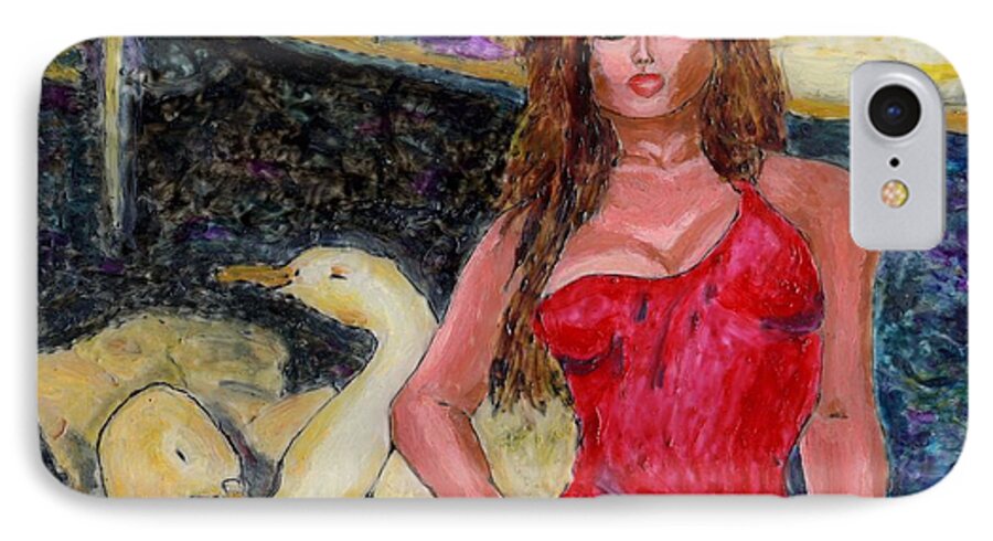 Janis iPhone 7 Case featuring the painting Janis and the Swans by Phil Strang