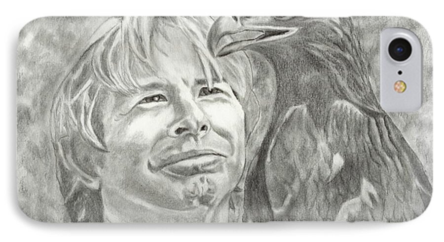 Charcoal iPhone 7 Case featuring the drawing John Denver and Friend by Carol Wisniewski