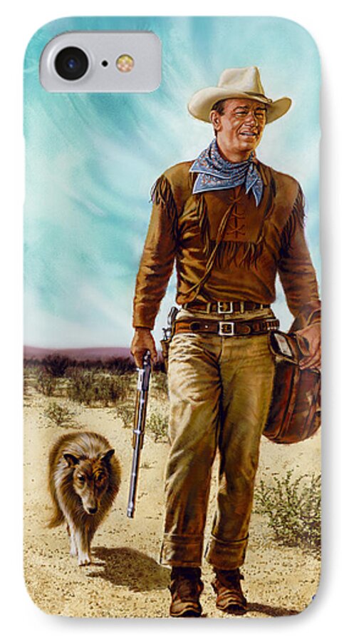 Portrait iPhone 7 Case featuring the painting John Wayne HONDO by Dick Bobnick