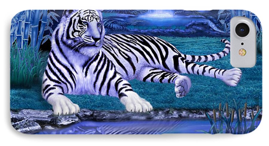 White Tiger iPhone 7 Case featuring the digital art Jungle Tiger by Glenn Holbrook