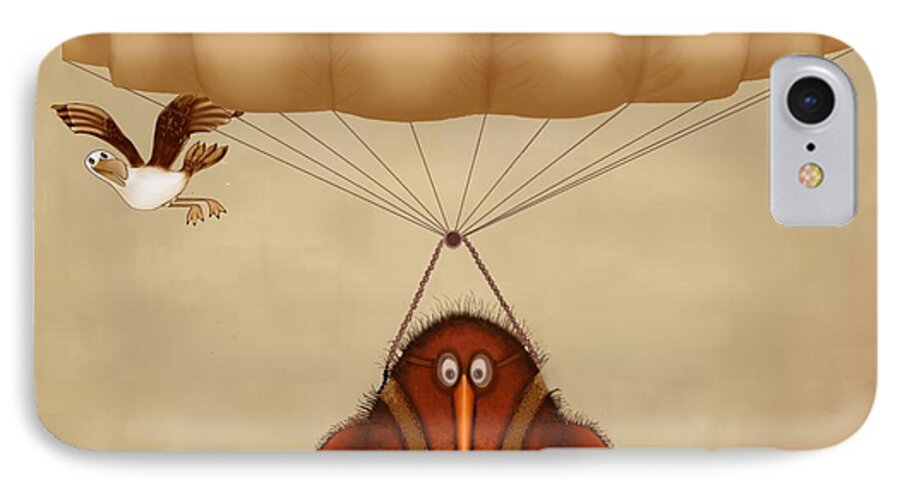 Kiwi iPhone 7 Case featuring the digital art Kiwi bird Kev parachuting by Marlene Watson