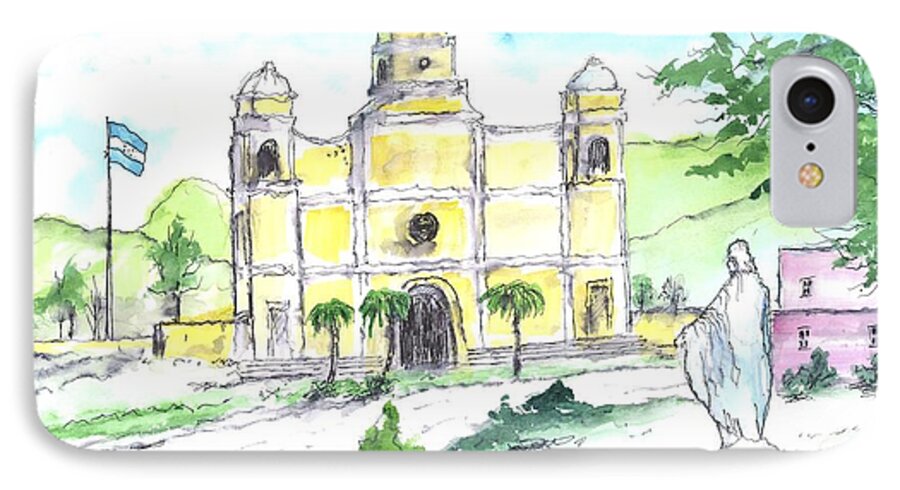 La Iglesia iPhone 7 Case featuring the painting La Iglesia en Santa Barbara Honduras by Patrick Grills