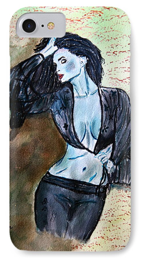 Nude Framed Prints iPhone 7 Case featuring the painting Lady In Blue by Shlomo Zangilevitch