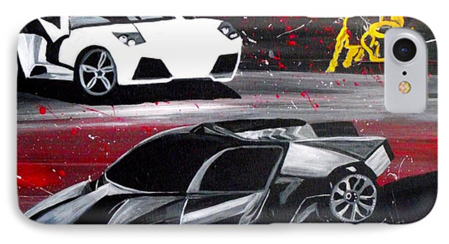Lamborghini Canvas Print iPhone 7 Case featuring the painting Lamborghini Leverage by Jayne Kerr 
