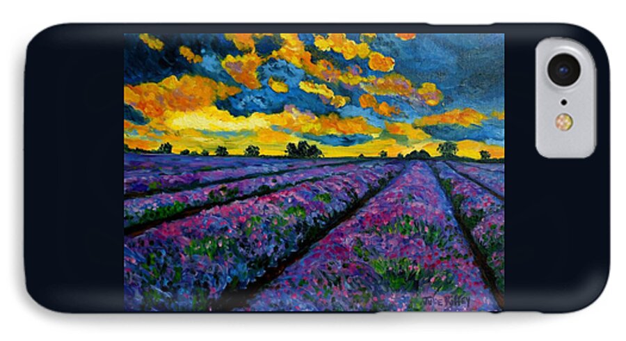 Lavender Field iPhone 7 Case featuring the painting Lavender Fields At Dusk by Julie Brugh Riffey