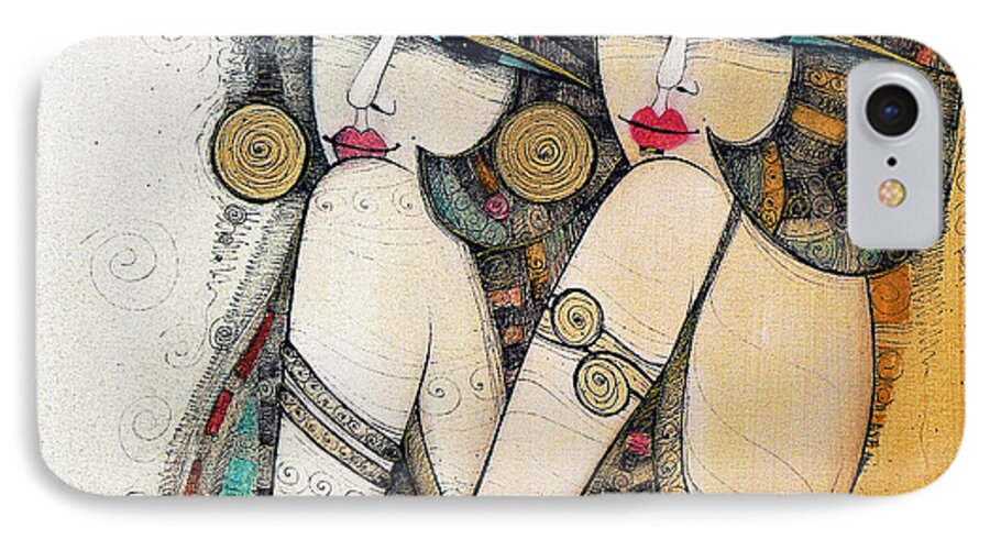 Young Girls iPhone 7 Case featuring the painting Les Demoiselles by Albena Vatcheva