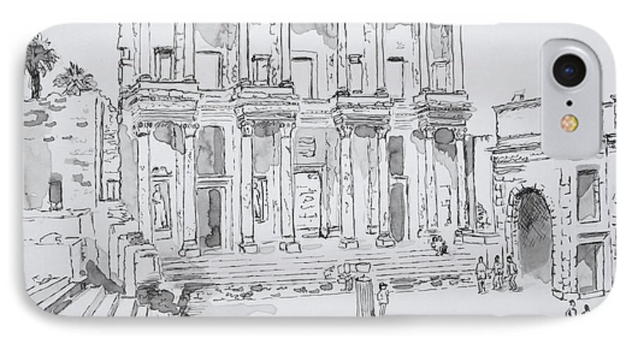 Etching iPhone 7 Case featuring the painting Library at Ephesus by Marilyn Zalatan
