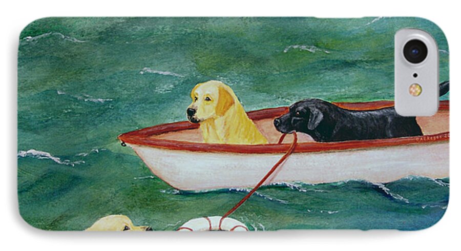 Dog iPhone 7 Case featuring the painting Lifeboat Labrador Dogs to the Rescue by Amy Reges