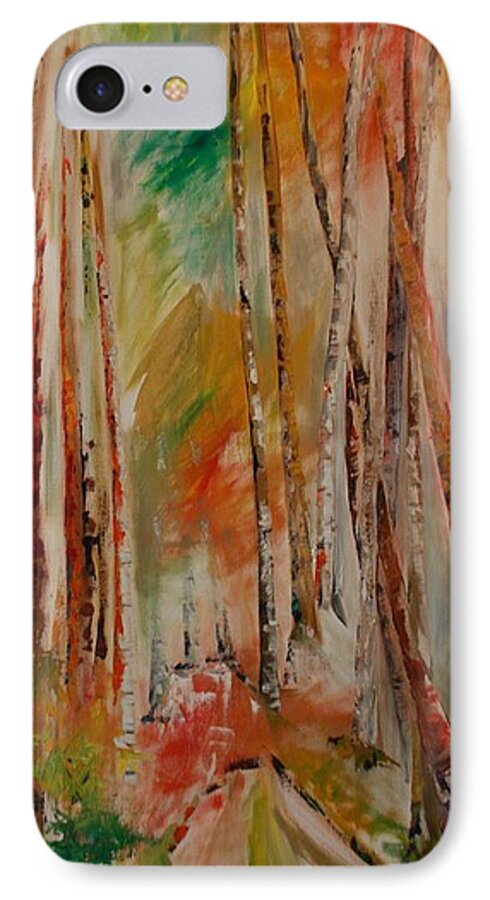 Brown iPhone 7 Case featuring the painting Like The Trees Always Looking Up by PainterArtist FIN