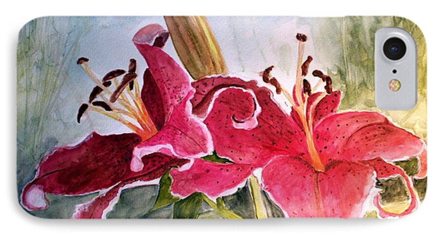 Flowers iPhone 7 Case featuring the painting Lilies Turned Tiger by Carol Grimes